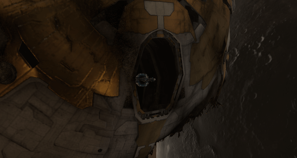 The Urocyon V flies through the wreck of the TES Seraph in Safizon.